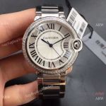 Swiss Quartz | TWF Cartier Men 36mm Ballon Bleu Single-row Diamond Steel Watch